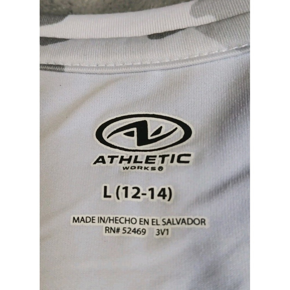 Women's Racerback Tank Top Shirt Sz L 12-14 White Grey Camo Sleeveless Workout - Picture 4 of 6
